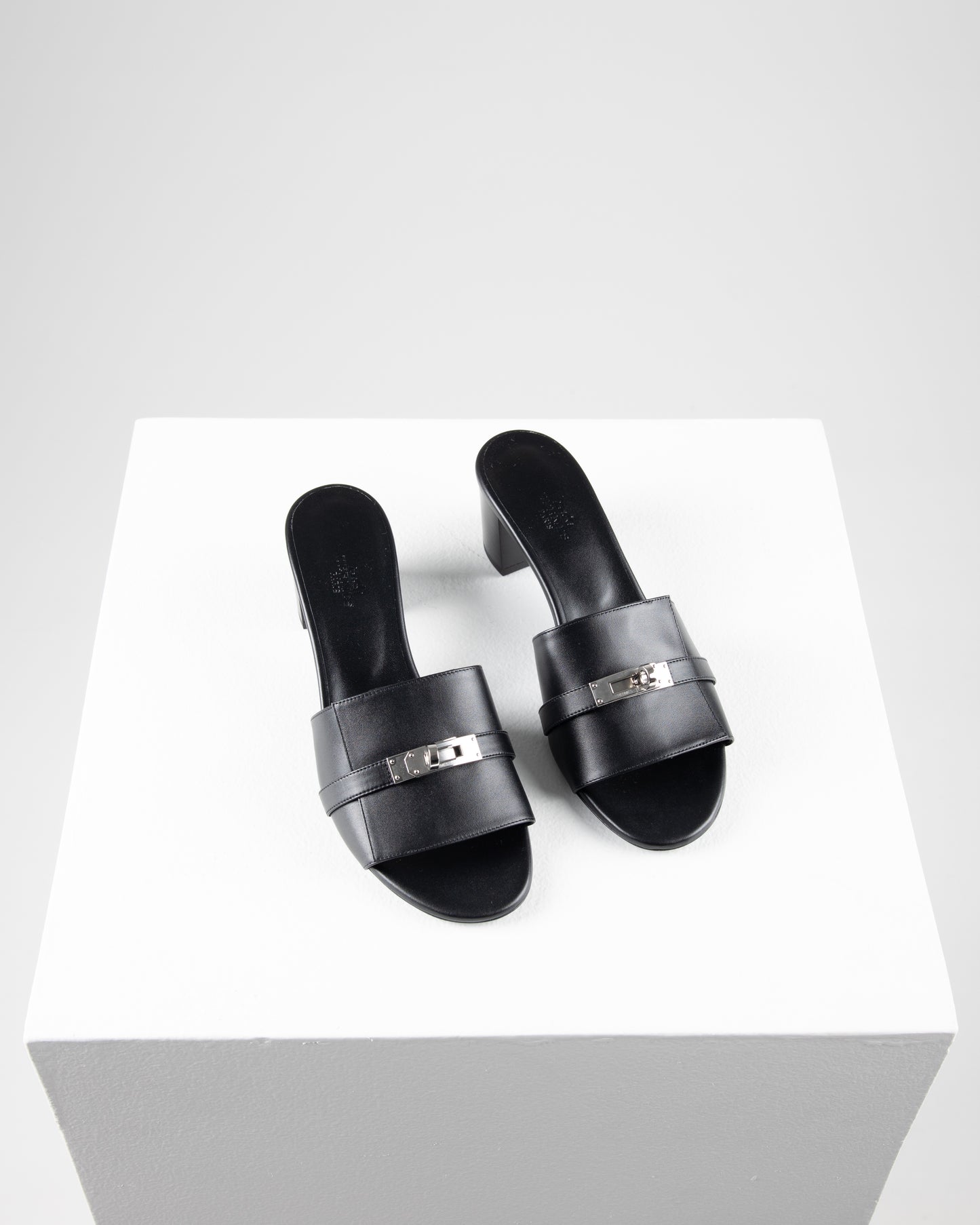 Gigi 50 Sandal in Black with Palladium Hardware