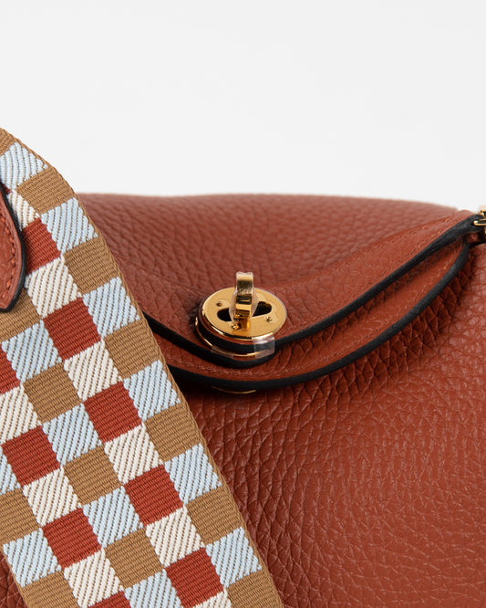 Mini Lindy Cuivre in Taurillon Clemence Leather with Maxi Quadrille in Gold Hardware