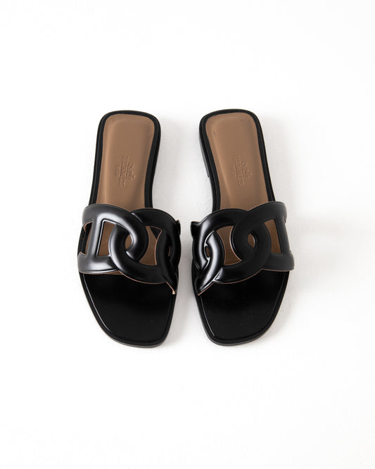 Omaha Sandal in Shiny Black Calfskin