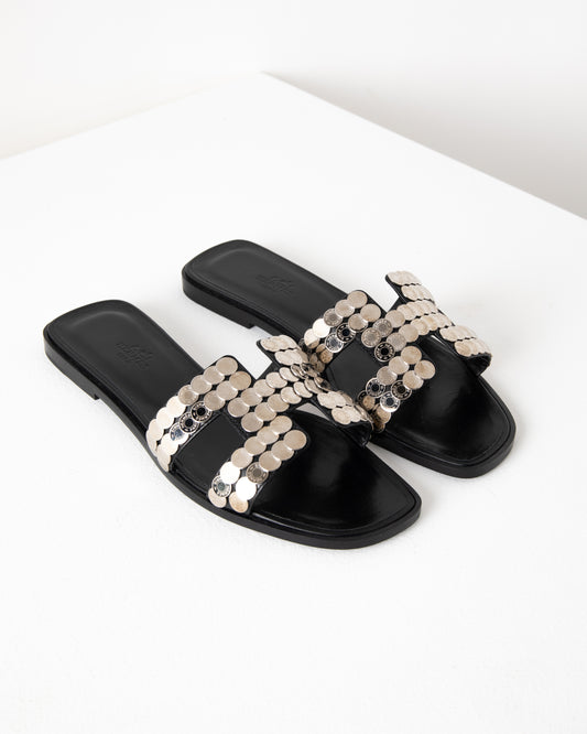 Oran Sandal Clous De Selle Calfskin Palladium Plated